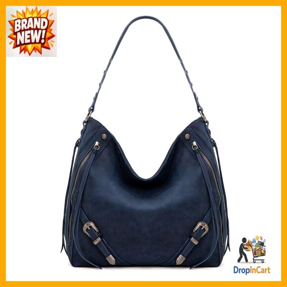 Large Faux Suede Hobo Bag Fringe Buckle Details Shoulder Crossbody Spacious - Picture 1 of 7